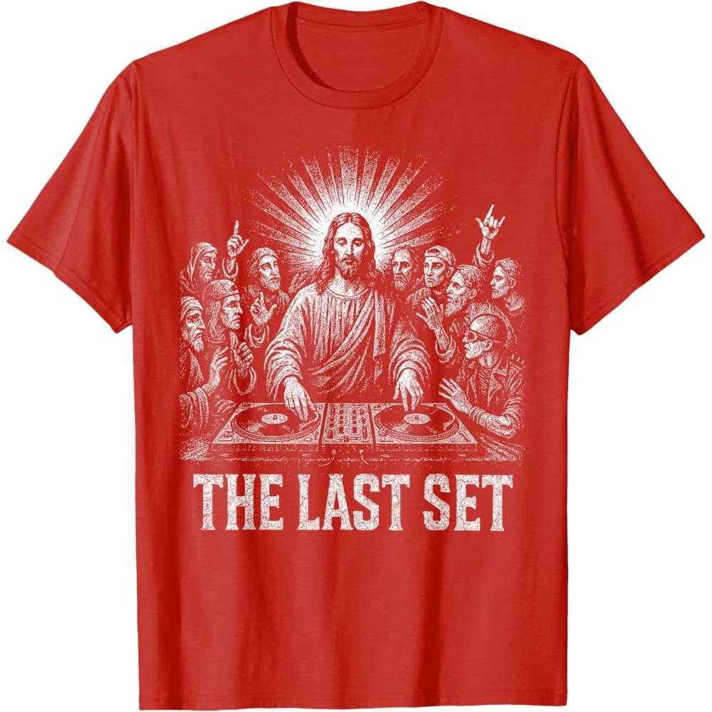 Jesus Last Set Rave Herren T-Shirt 100% Baumwolle Unisex Rundhalsausschnitt Kurzarm Oversized Y2k Beliebte Mode Y2k Kurzarm Klassisch