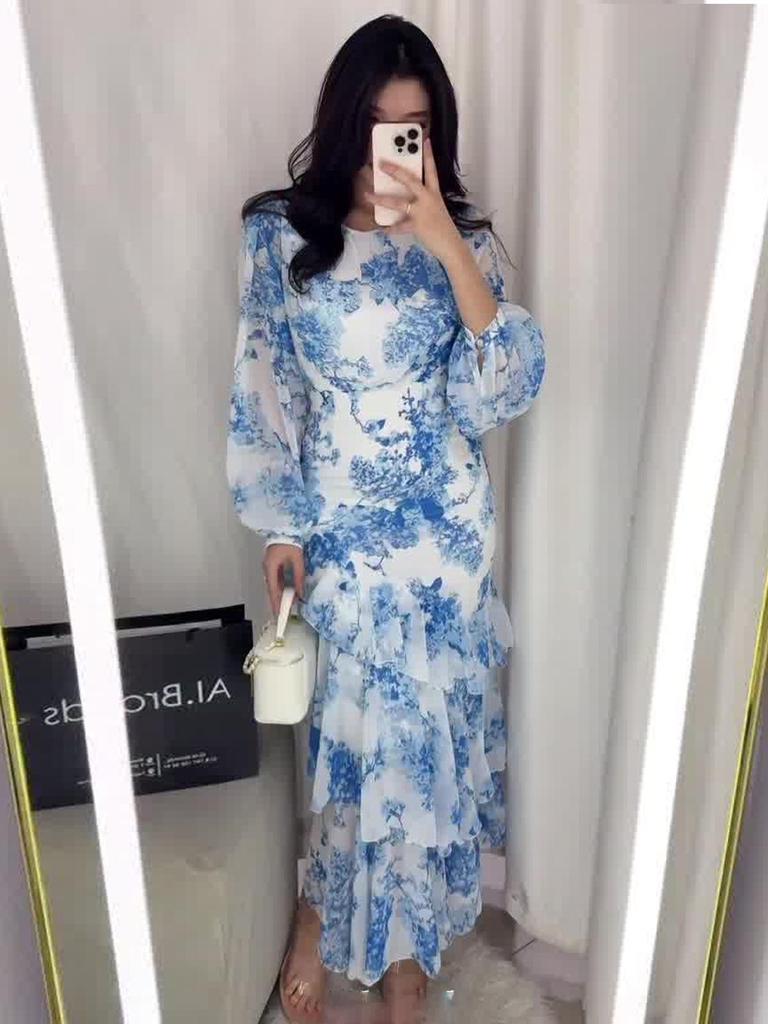 European & American Floral Chiffon Dress - Spring 2025 Collection