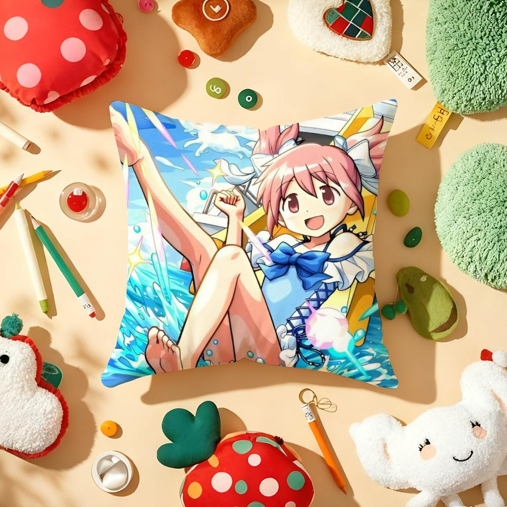 Puella Magi Madoka Cute Pillow Case Plush Fabric Soft Double-Sided Printed Sofa Warm Winter Home Gift Cushion Cover