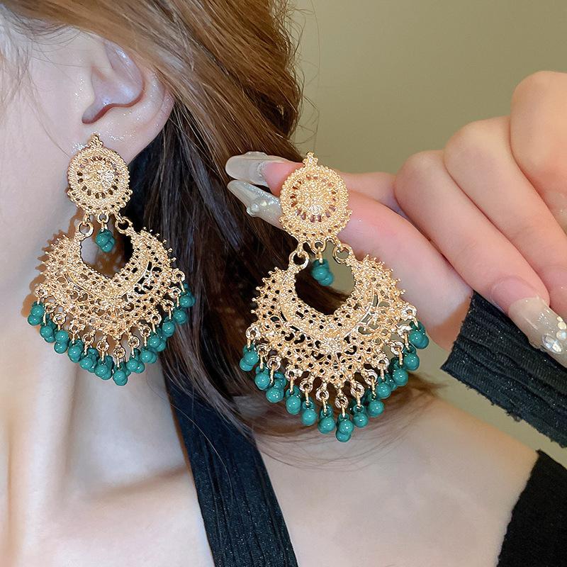 Ethnic Geometric Water Drop Tassel Earrings: Retro Design with Niche Temperament and High-Class Feel in National Style