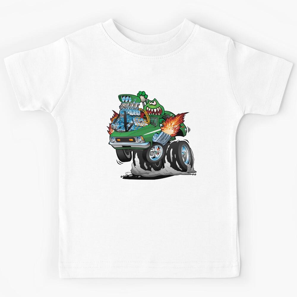 Seventies Green Hot Rod Funny Car Cartoon Kids T-Shirt 140