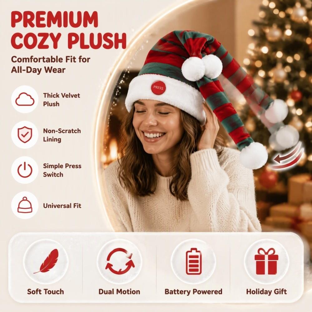 Electric Swing Christmas Hat Plush Moving Santa Hat Fun Plush Christmas Cap Photo Shooting
