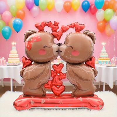 1pc 59inch Large Standing Couple Love Brown Bear Balloon Valentine's Day Themed Party Birthday Weddings Anniversaries Decoration
