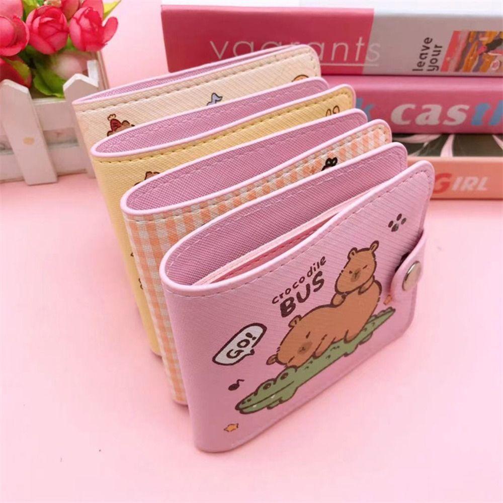 New Capybara Coin Purse with Buttons Cartoon Card Holder PU Leather Short Wallet Women Girls
