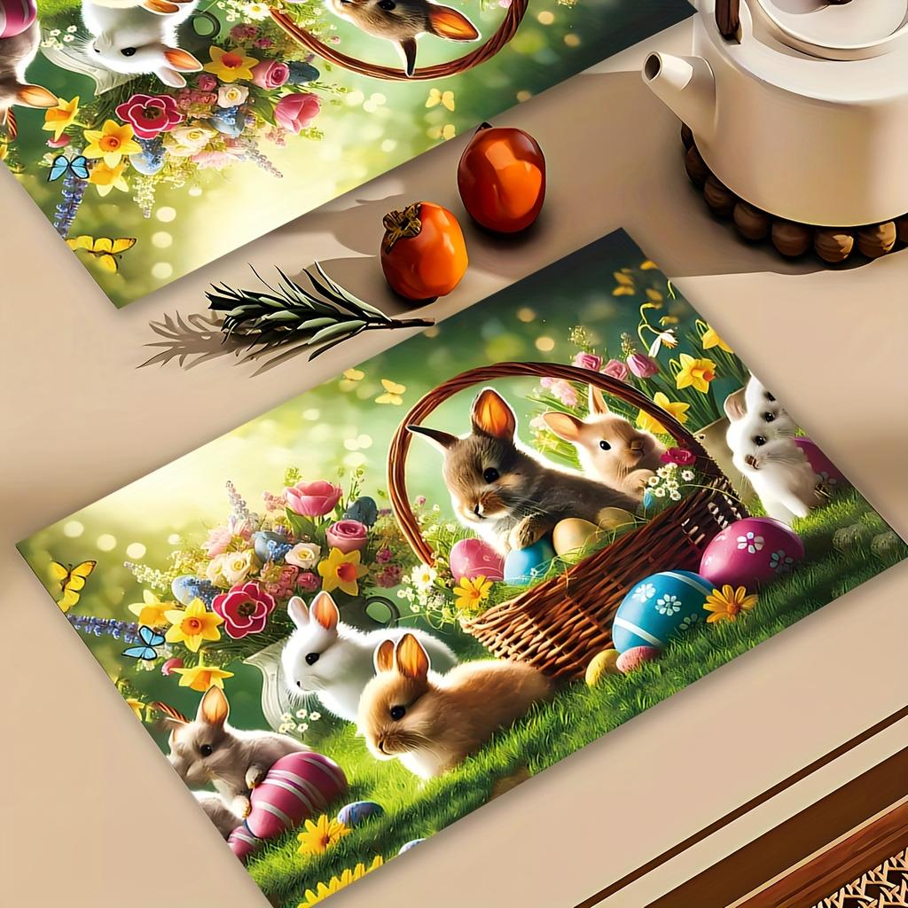 4 szt. podkładek stołowych wielkanocnych, Rozmiar 45*30cm/18*12 cali, Odpowiednie na spotkania rodzinne, Do jadalni w domu, Kuchni, Imprezy, Kemping i Dekorację stołu świątecznego