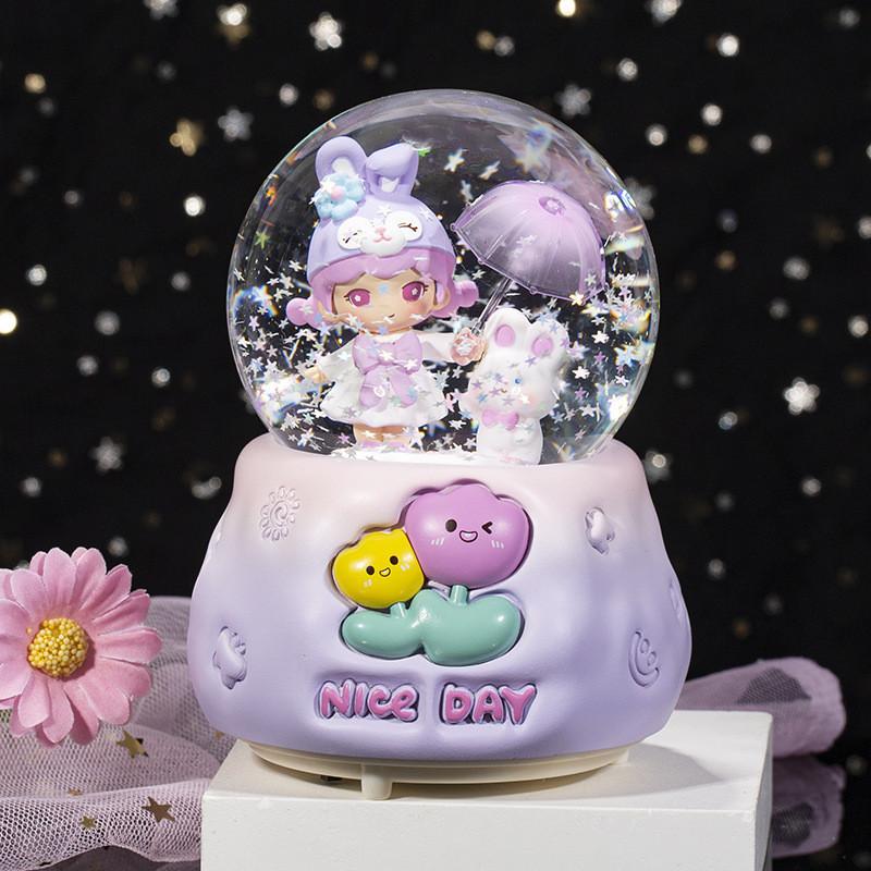 Umbrella Lovely Crystal Ball Music Box Desktop Decoration Night Light Battery Aaa