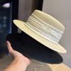 Spring and Summer Sunscreen Elegant French Polka Dot Vacation Top Hat Women Travel Beach Hat Fashion Flat Top Straw Hat
