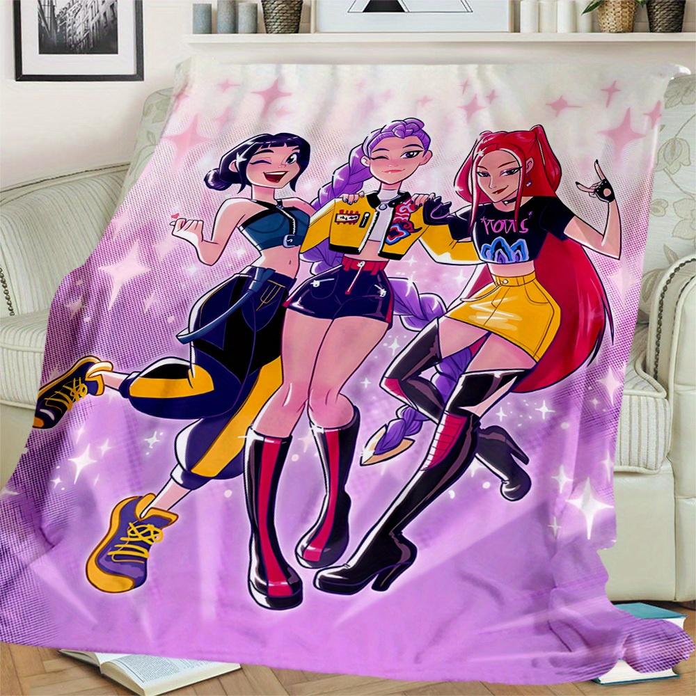 1Pc HUNTR/X Print Flannel Blanket, Comfortable for All Seasons, Home Decor, Warmth and Comfort, Perfect for Christmas Gifts821098