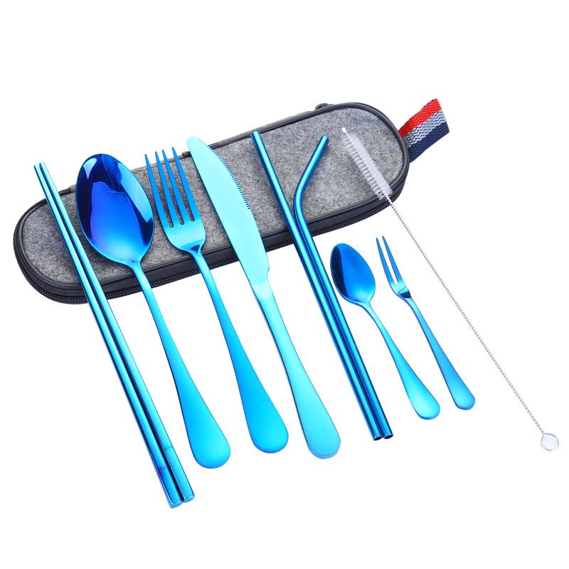 Stainless Steel Tableware Set, Portable Knife, Fork, Spoon, Chopsticks, Straw, Western, Travel Gift, 9 Pcs Set