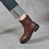 Martin boots women's autumn and winter new round head flat bottom short boots simple casual rear zipper leather boots cotton boots