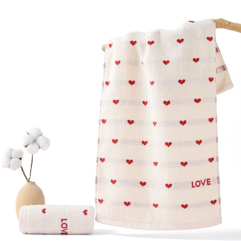 Soft Absorbent Quick-Dry Cotton Face Towel with Heart Pattern - Household Bathroom Towel for Washing, Reusable Fingertip Towels