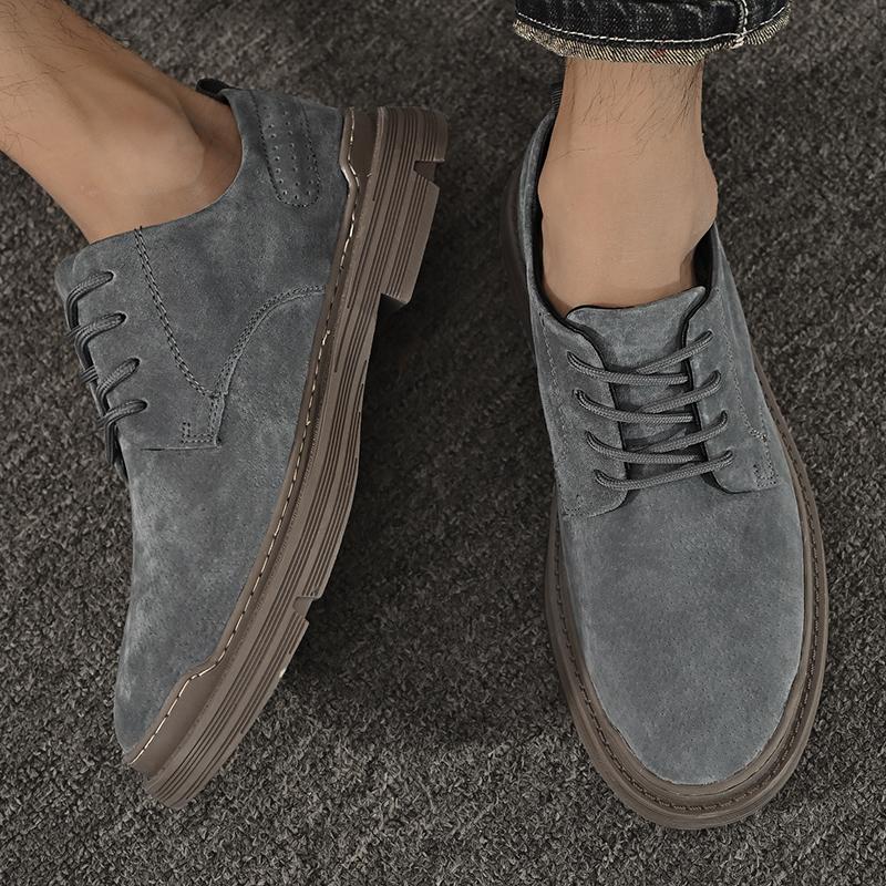 Fashion Retro Genuine Leather Men Shoes Casual Non Slip Wear Resistant Suede Daily Business Shoe Hot Sale Round Toe Low Top British Styl