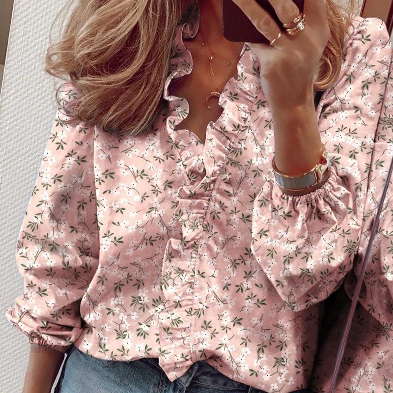Camicia da donna con volant a maniche lunghe, nuova primavera ed estate