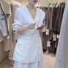 2026 Spring Korean V-neck Tie-up Blazer & Skirt Set