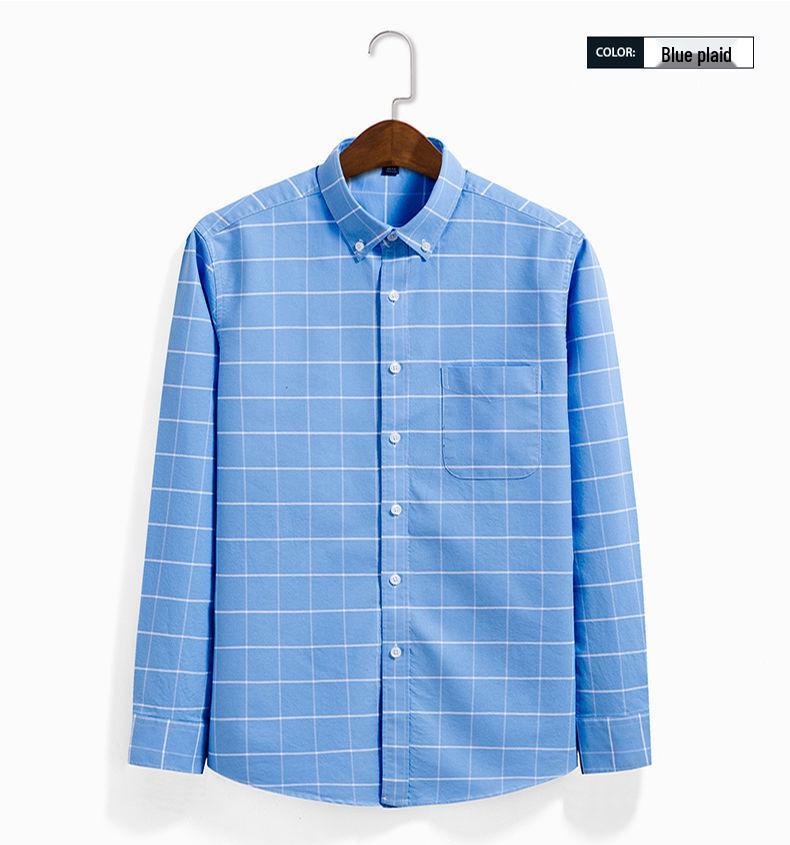 Romon Men's High-End Blue & White Cotton Oxford Long Sleeve Button-Down Shirt