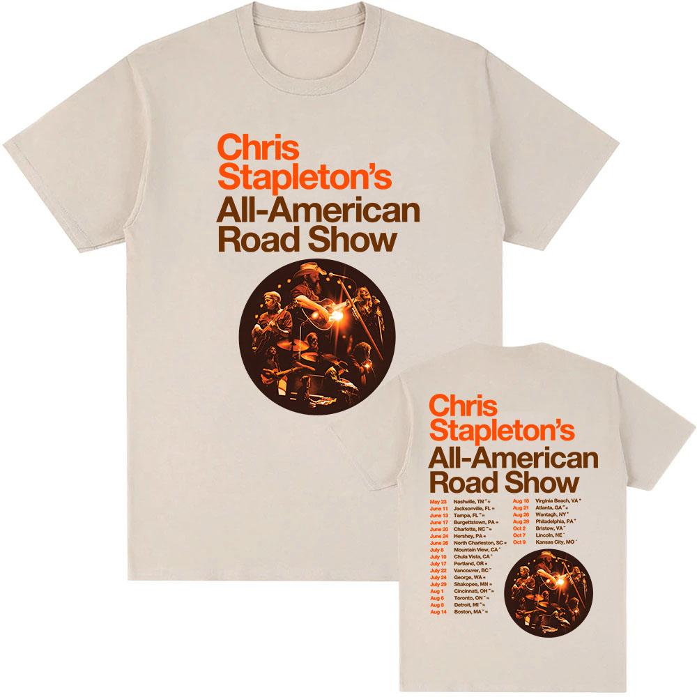 

All-American Road Show Tour 2026 T-shirt Band CHRIS STAPLETON Graphic Tshirts Unisex Streetwear Cotton Short Sleeve T Shirt L пісочний