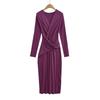 Elegant French Deep V-Neck Twisted Long-Sleeve Dress - Slimming Waist, Hip-Hugging Fit for Spring & Autumn