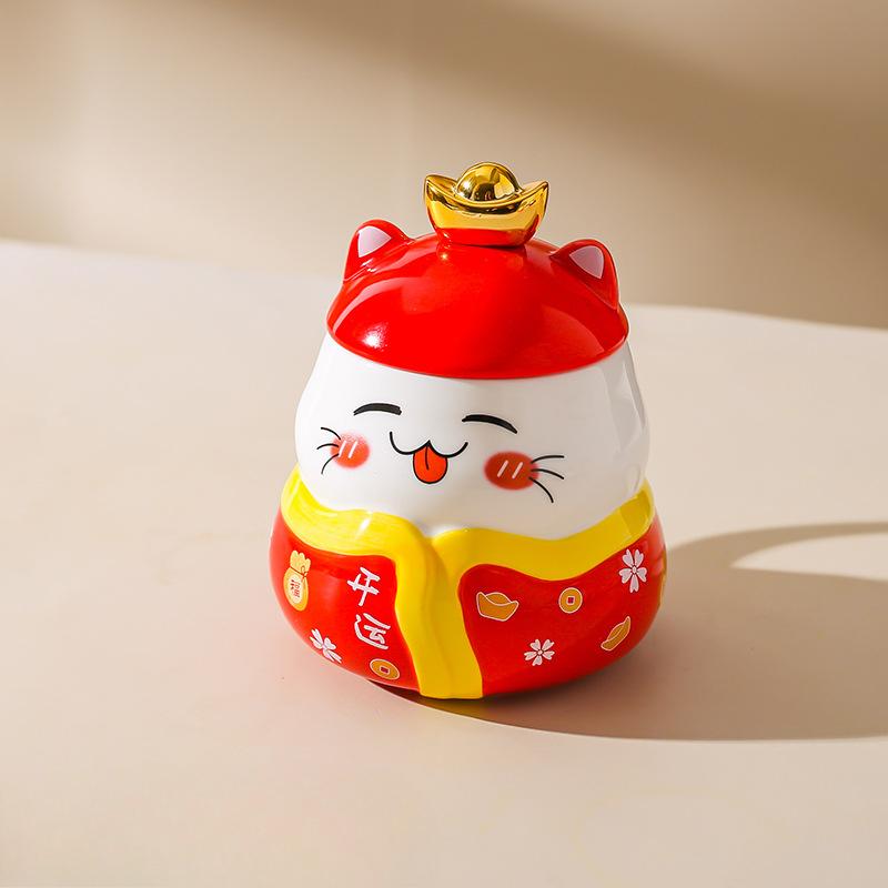 Japanese Creative Lucky Cat Ceramic Mug Cute Cartoon Cup Couple Water Cup with Lid Spoon Gift Coffee Cup