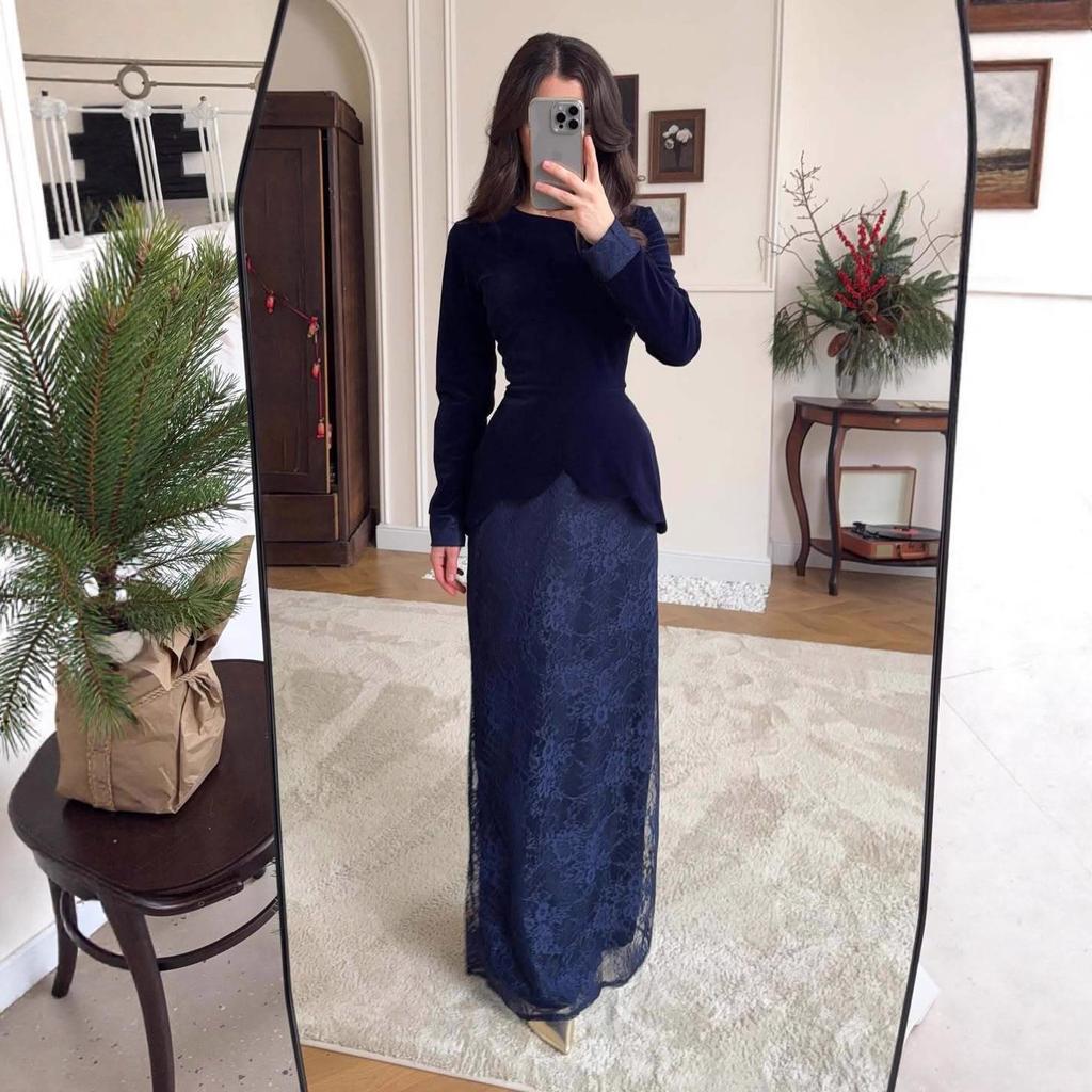 cross-border European and American autumn new retro temperament suede pullover top waist one-step skirt women's clothing