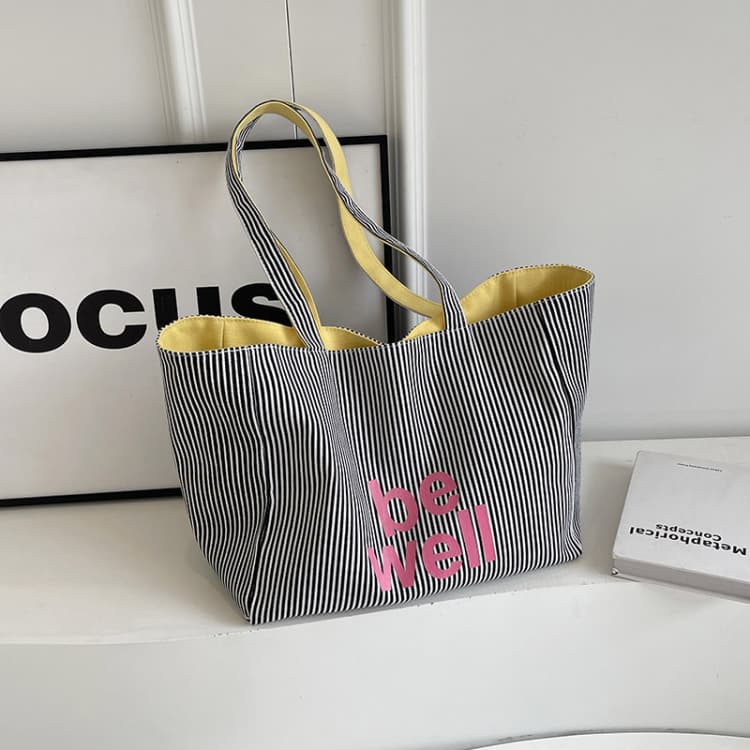 Large capacity tote bag women's striped canvas bag