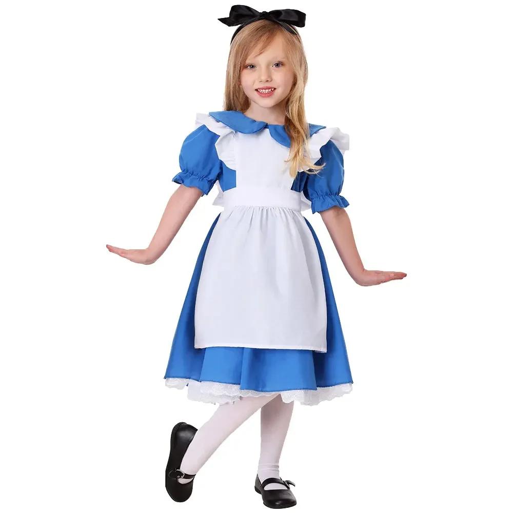 Costume Alice au Pays des Merveilles pour Filles Enfants Fantaisies Femme de Chambre Maid Cosplay Halloween Carnaval Fête Déguisement M white