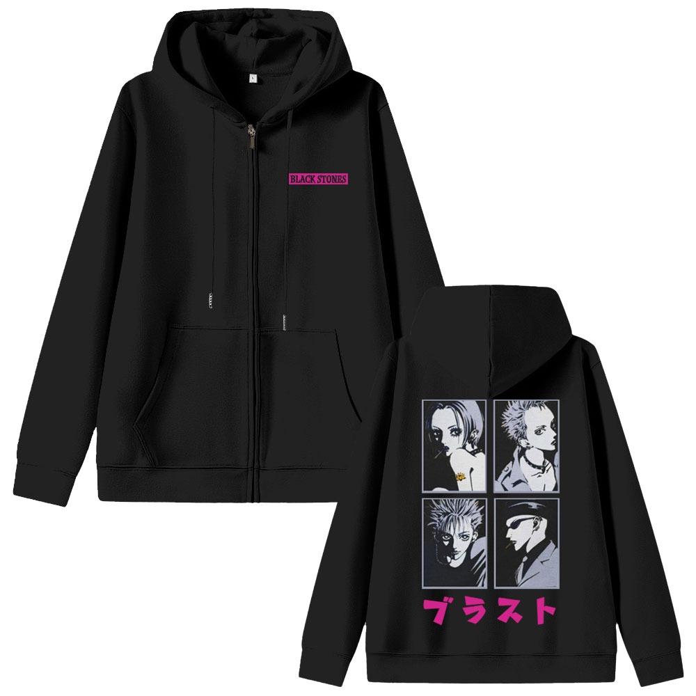Japanese Anime Black Stone Zipper Hoodie Men's and Women's Manga Retro Extra Large Zipper Jacket Men's and Women's Zipper Sportswear