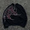 Unisex Y2K Streetwear Hoodless Graphic Print Crewneck Pullover Sweatshirt Black Loose Fit
