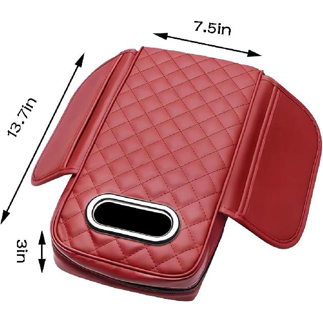 Car Armrest Cover Leather Car Console Covers Box Pad with Pocket and Tissue Box Arm Rest Cover for Car for SUV Truck Sedan Vehicle (Beige)