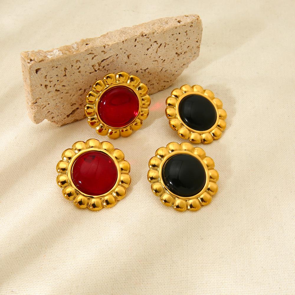 Popular ins light luxury glass flower stud earrings stainless steel plated 18K gold earrings high-end jewelry accessories women