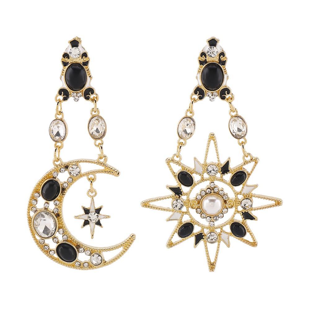 Medieval Style Dangle Earring Handmade Crystal Earrings Retro Sun&Moon Earrings  Birthday Gift