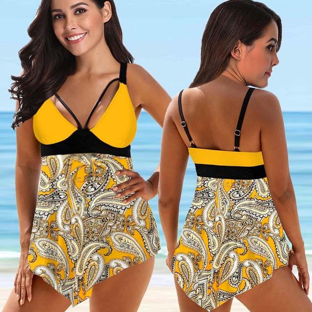 Womens Plus Size Tankini Bathing Suits Floral Print Swimsuits 2 Piece Swimwear Tankini Top With Shorts