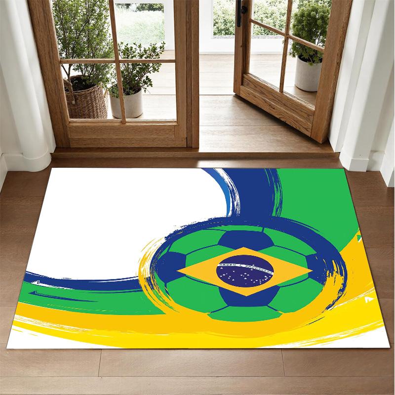 Brazil national football team Design Crystal Velvet Rug Soft Decorative Mat for Bedroom Entrance