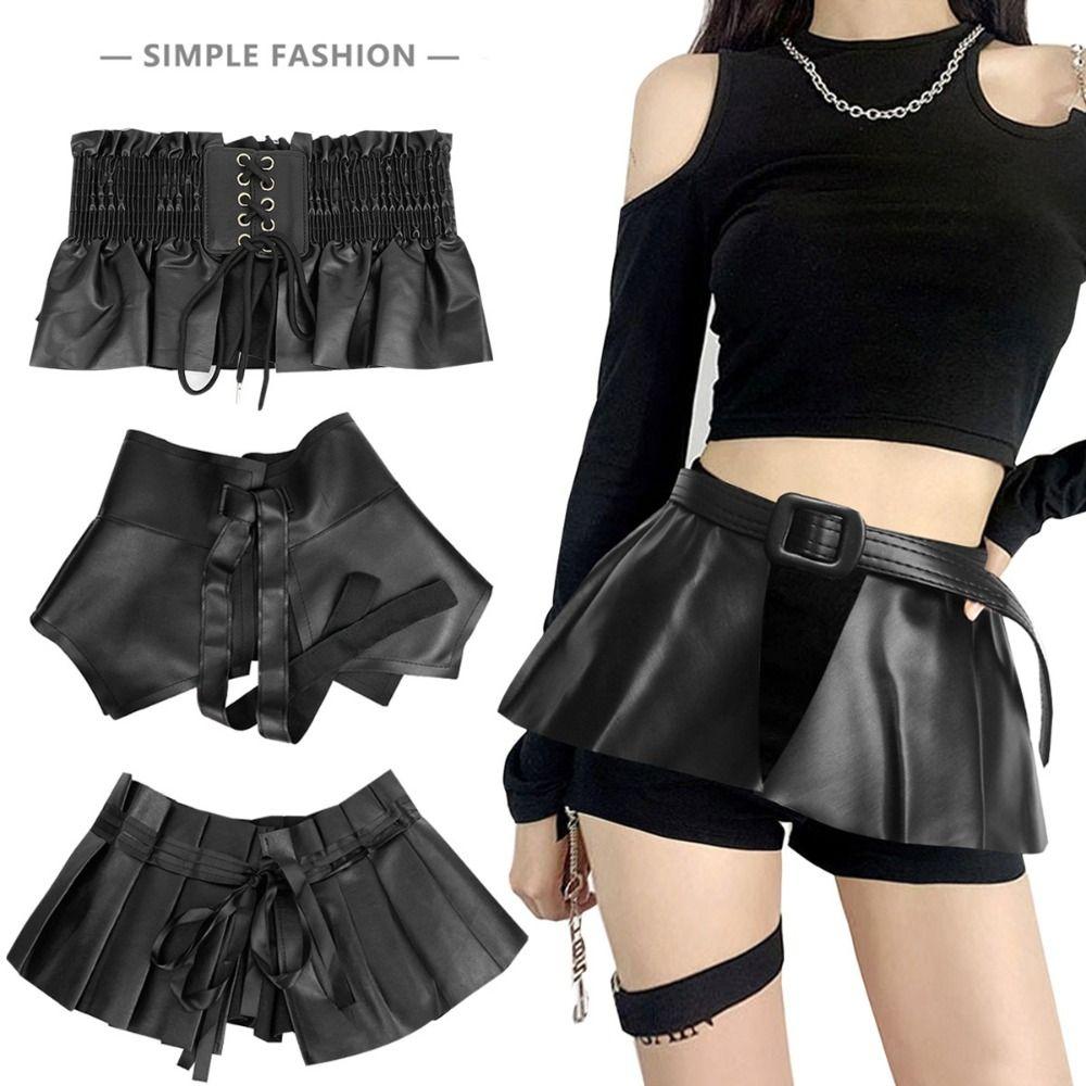 Ruffles Design PU Leather Belt Cross All Match Corset Belt Super Wide Peplum Cummerbund Punk Style