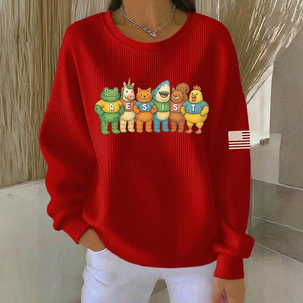 Women's Loose Comfortable Casual And Fashionable Round Neck Pattern Long Sleeved Sweatshirt