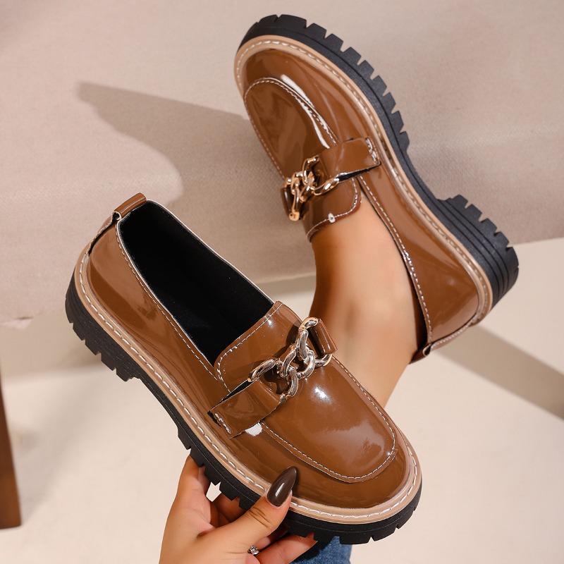 Neuer Stil Metall Schnalle Einzelne Schuhe, Übergroße Retro Loafer mit dicker Sohle