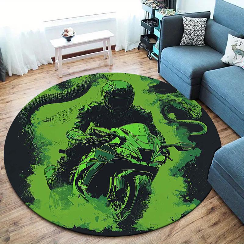 Cool motorcycle Round Area Rug,Carpet Rug for Living Room Bedroom Sofa Playroom Decor,Non-slip Floor Mat