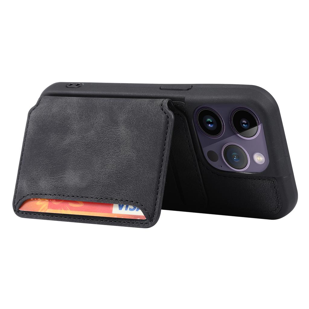 For iPhone 13 Pro RFID Blocking Phone Case Leather Coated TPU Cover with Wallet Kickstand