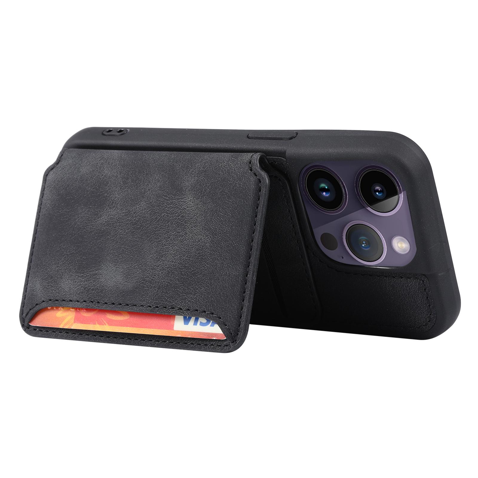 

For iPhone 13 Pro RFID Blocking Phone Case Leather Coated TPU Cover with Wallet Kickstand Black
