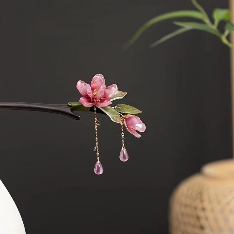 New Chinese Style Tassel Lotus Flower Hair Sticks for Women Wooden Hairpin Niche Design Handmade Ancient Style Hairpin