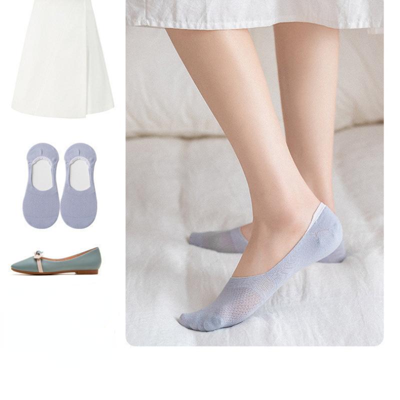 Women Invisible Cotton Boat Socks Mesh Breathable Ankle Low Cut Silicone Non-slip Socks
