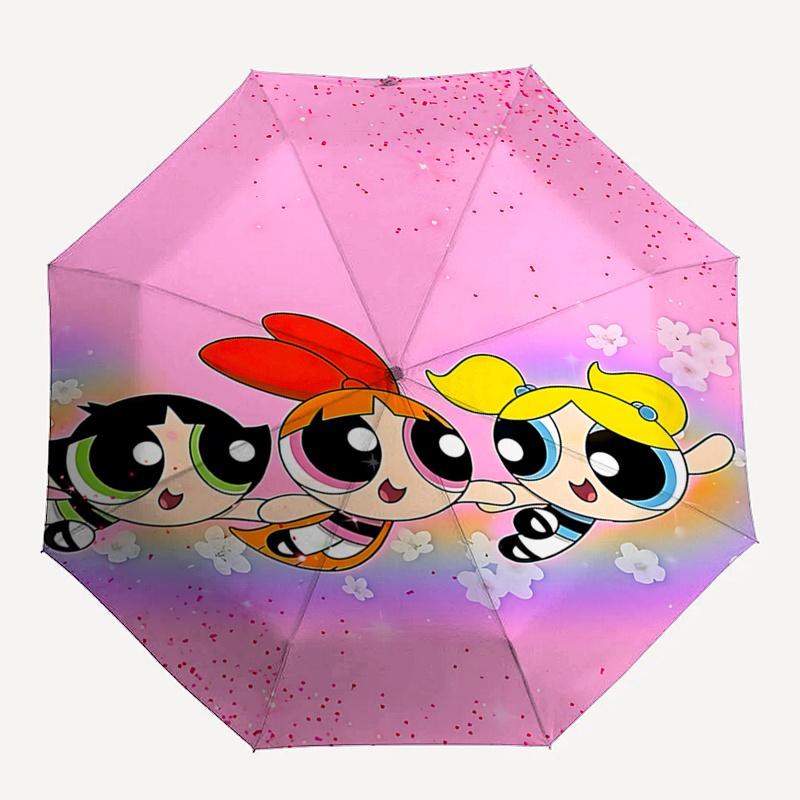 Powerpuff Girls Automatic Opening/Closing Umbrella - Portable 3-Fold Design with 8-Bone Iron Frame, Perfect Gift for Fans and Travelers01041