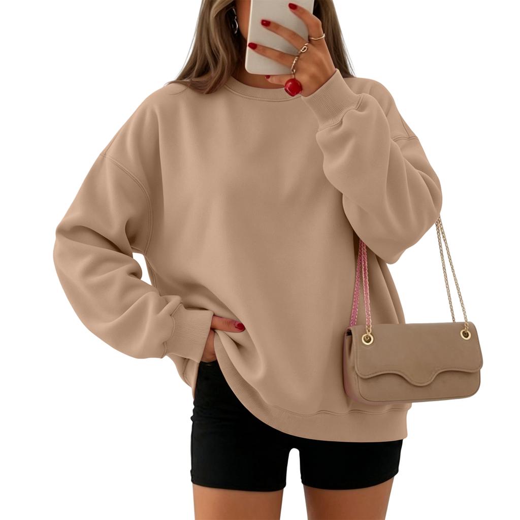 Damen Rundhals Locker Sitzender Pullover Hoodie Sweatshirt für Lässige Tägliche Kleidung