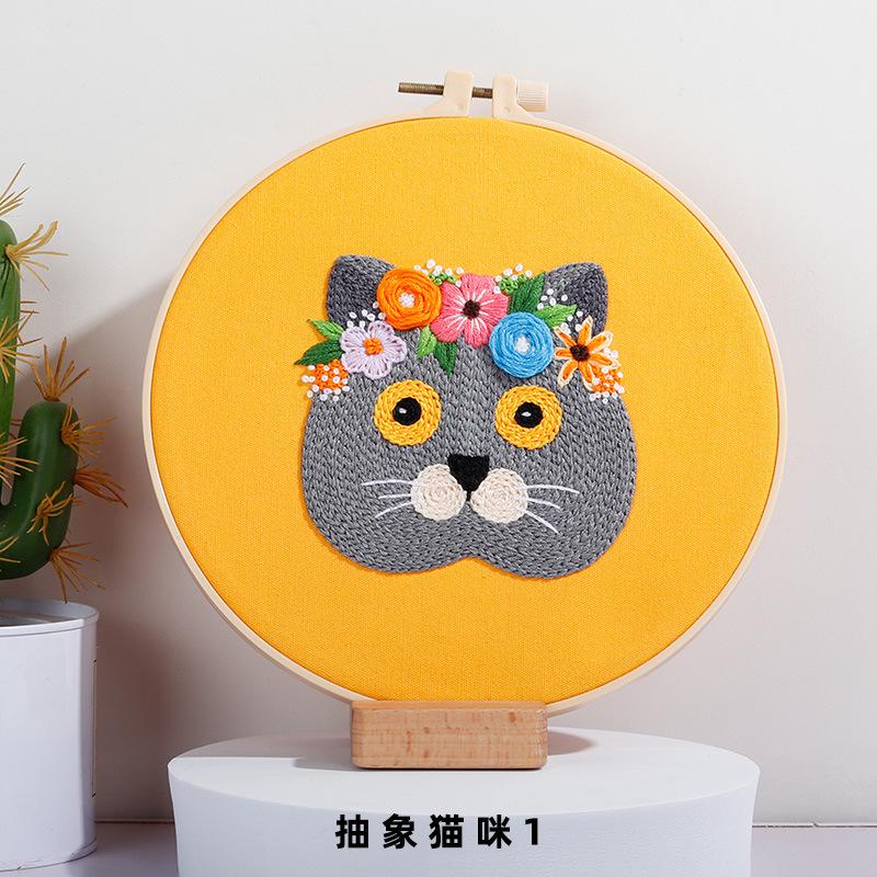 

Новая сумка с материалами для ручной вышивки DIY, Европейский абстрактный кот-животное, Набор иголок и ниток diy kit (no hoop)