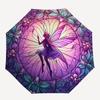 1pc Stained Glass Fairy Design Automatic Folding Umbrella - Portable 3-Fold Design with 8-Bone Iron Frame, Outdoor for Fans, Travelers, Daily Use, Gif