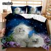Cat Duvet Cover Set Lying Blue Cat Twin Bedding Set Kids Cute Kitten Comforter Cover Autumn Maple Leaves Polyester Quilt Cover Tool