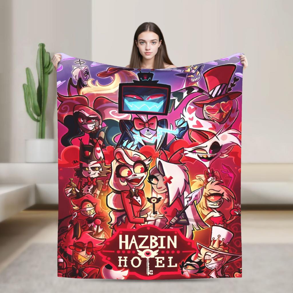 Teplá deka Chlapec Dívka Kempování Vox Alastor Hazbin Hotels Přehozová deka Flanelové přehozy na postel Pro pohovku Křeslo Vtipný potah na rozkládací pohovku