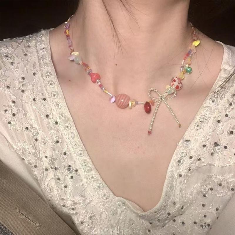Collier de bonbons Y2K pour femmes et filles, ras du cou mignon et doux, chaîne courte colorée en perles tissées à la main