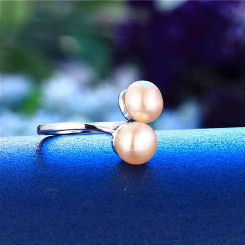 Double White 8mm Genuine Natural Pearl Ring 925 Sterling Silver Rings for Women Wedding Ring Wedding Rings Silver 925 Jewelry resizable розовый