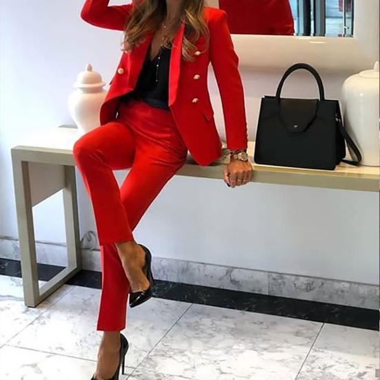 Women's Dressy 2 Piece Business Set Long Sleeve Blazer And Pencil Pant Set Casual Office Work Outfit