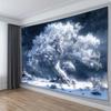 2D Mystical White Ice Tree Tapestry Glowing Winter Night Fantasy Wall Decor Cloth for Home & Bedroom